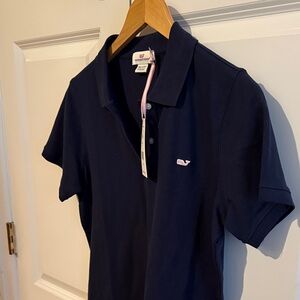 Vineyard Vines Dark Blue Polo with Light Pink Logo